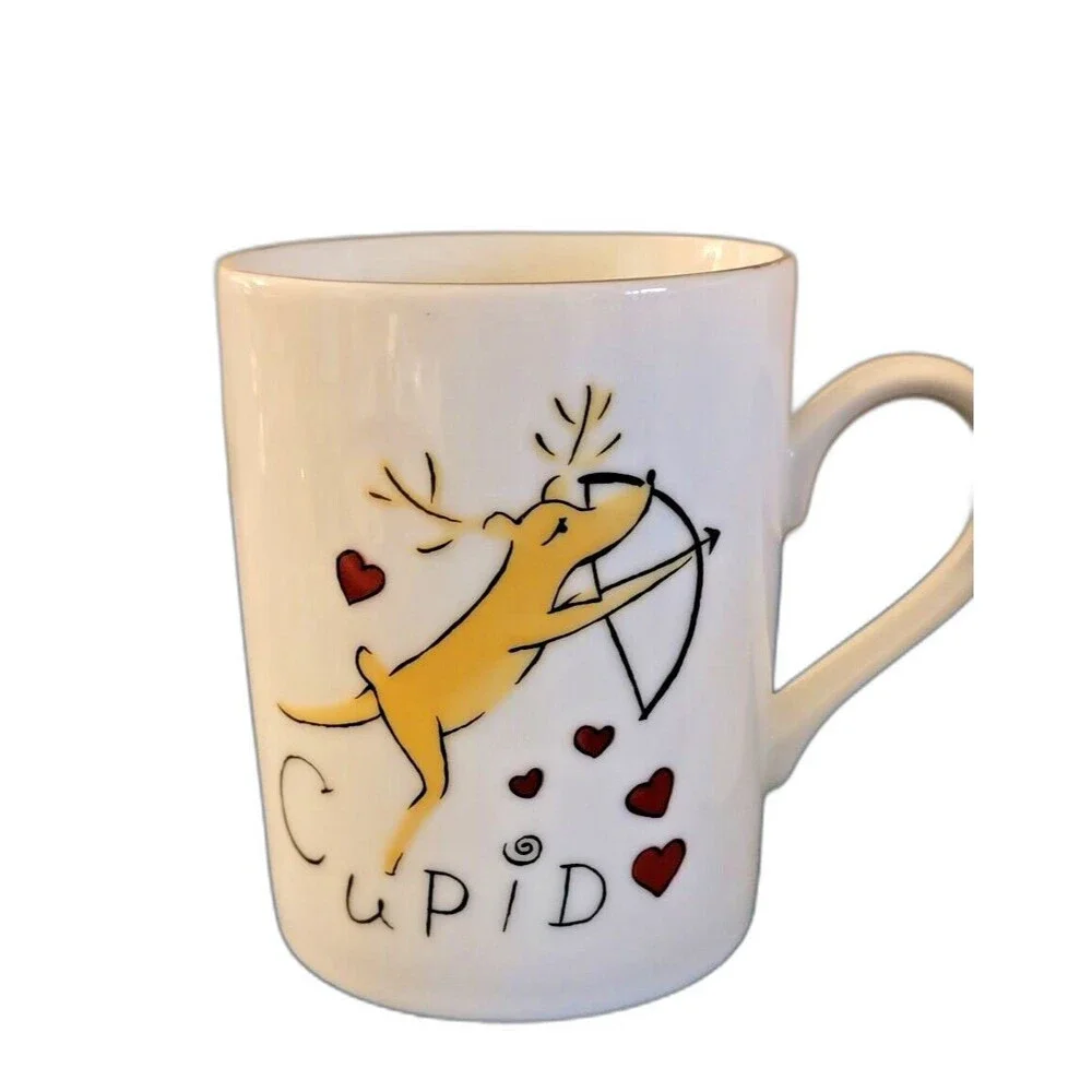 Set Of 4 Pottery Barn Reindeer Coffee Mugs Comet Cupid Donner Blitzen